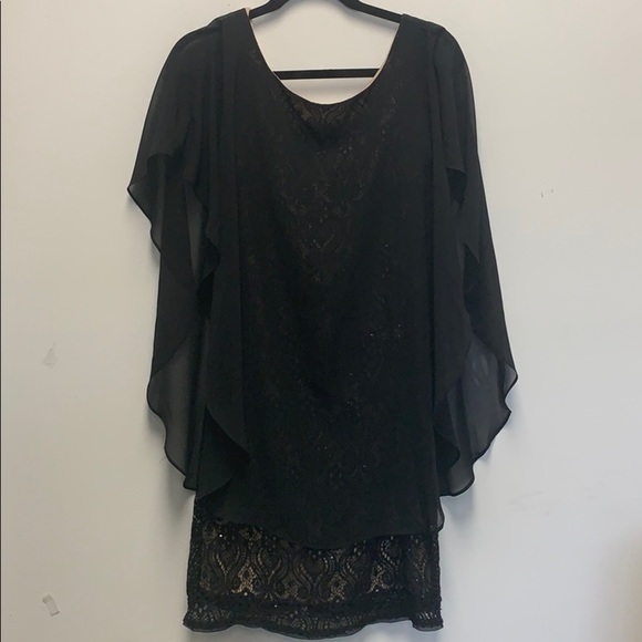 R&M Richards lace beaded dress with sheer overlay - Picture 4 of 8
